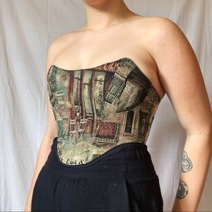 Handmade Corset Bustier Top - Rustic Cityscape